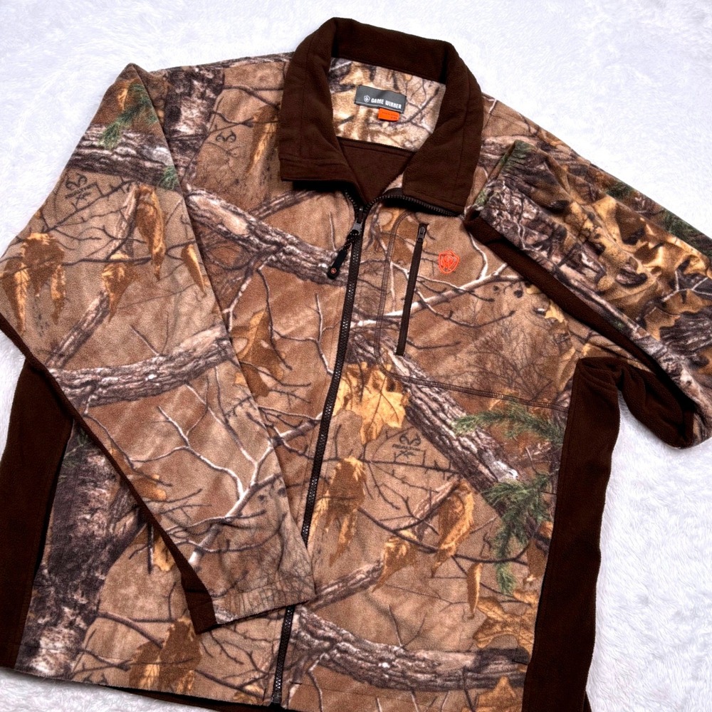 Game Winner Camo RealTree Xtra Fleece Jacket Mens 2XL Tree Bark Hunting Full Zip